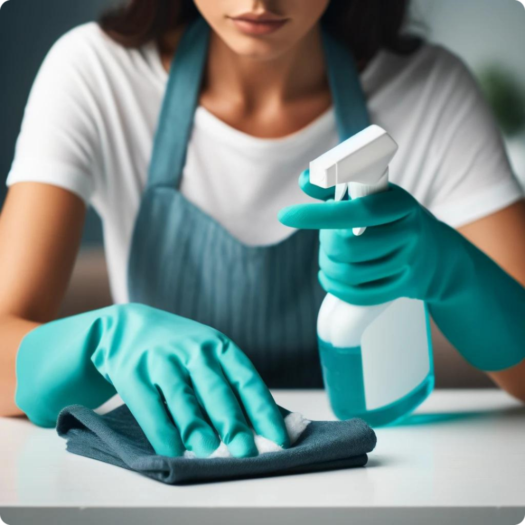 woman cleaning a surface carefully